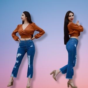 Distressed Blue Mom Fit Jeans (New)